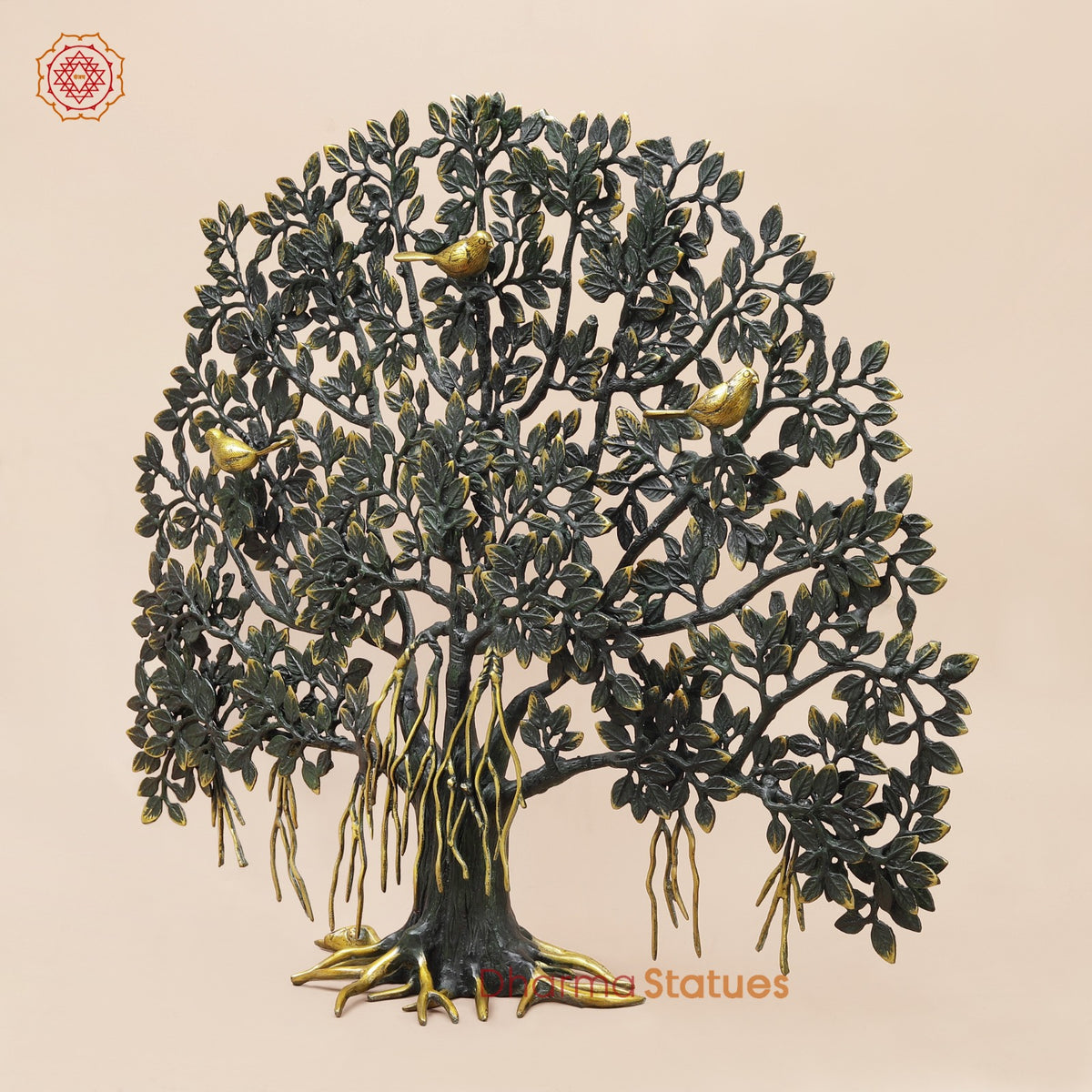 Brass Kalpvriksh Tree Fine, Sea Green and Gold Finish 27”