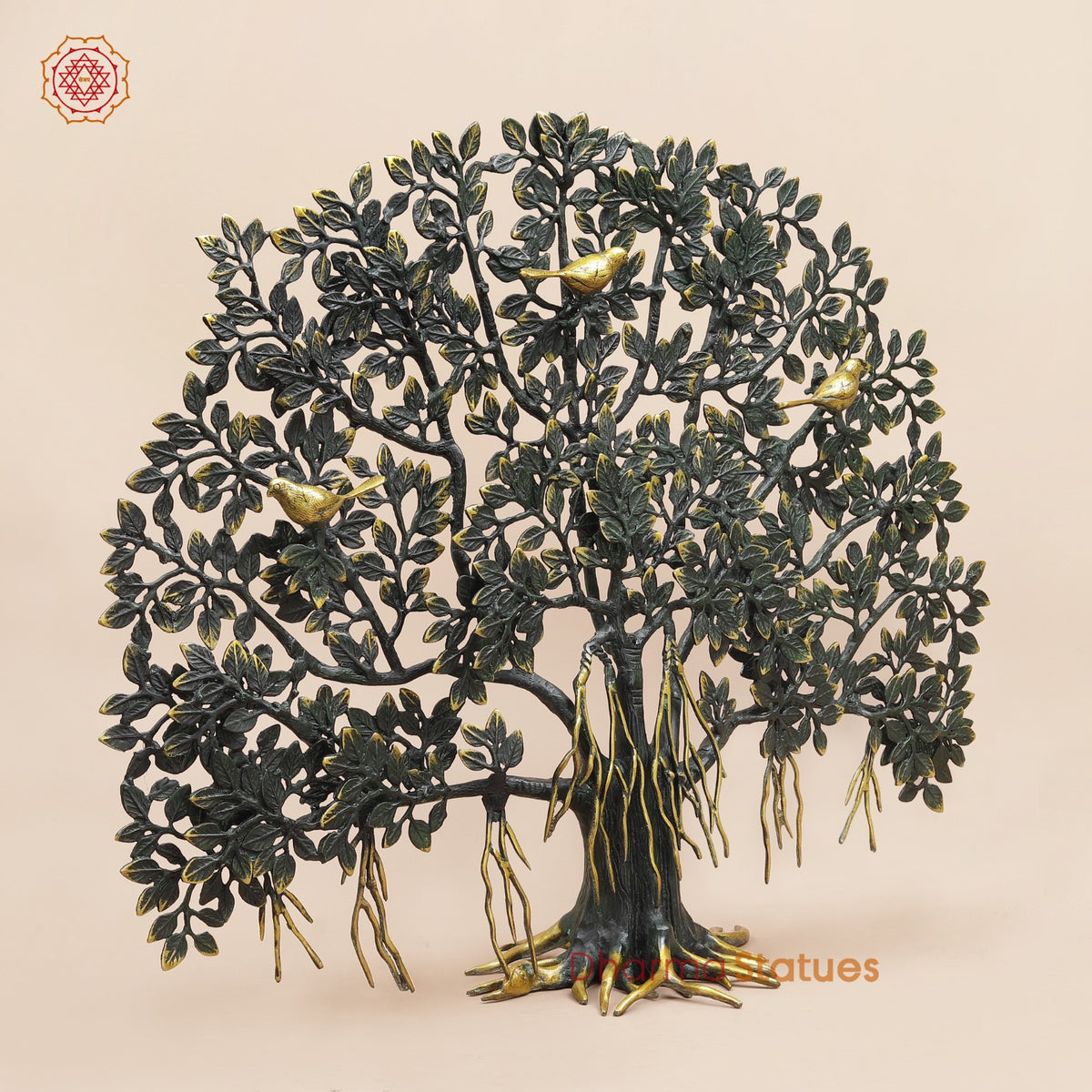Brass Kalpvriksh Tree Fine, Sea Green and Gold Finish 27”