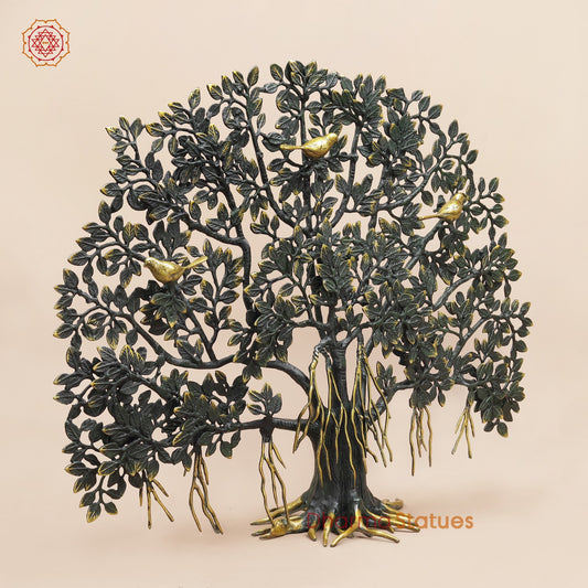 Brass Kalpvriksh Tree Fine, Sea Green and Gold Finish 27”