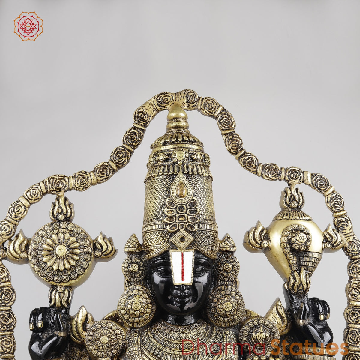 Brass Tirupati Balaji With Garland and Fine Carving, Royal Black Finish 48”