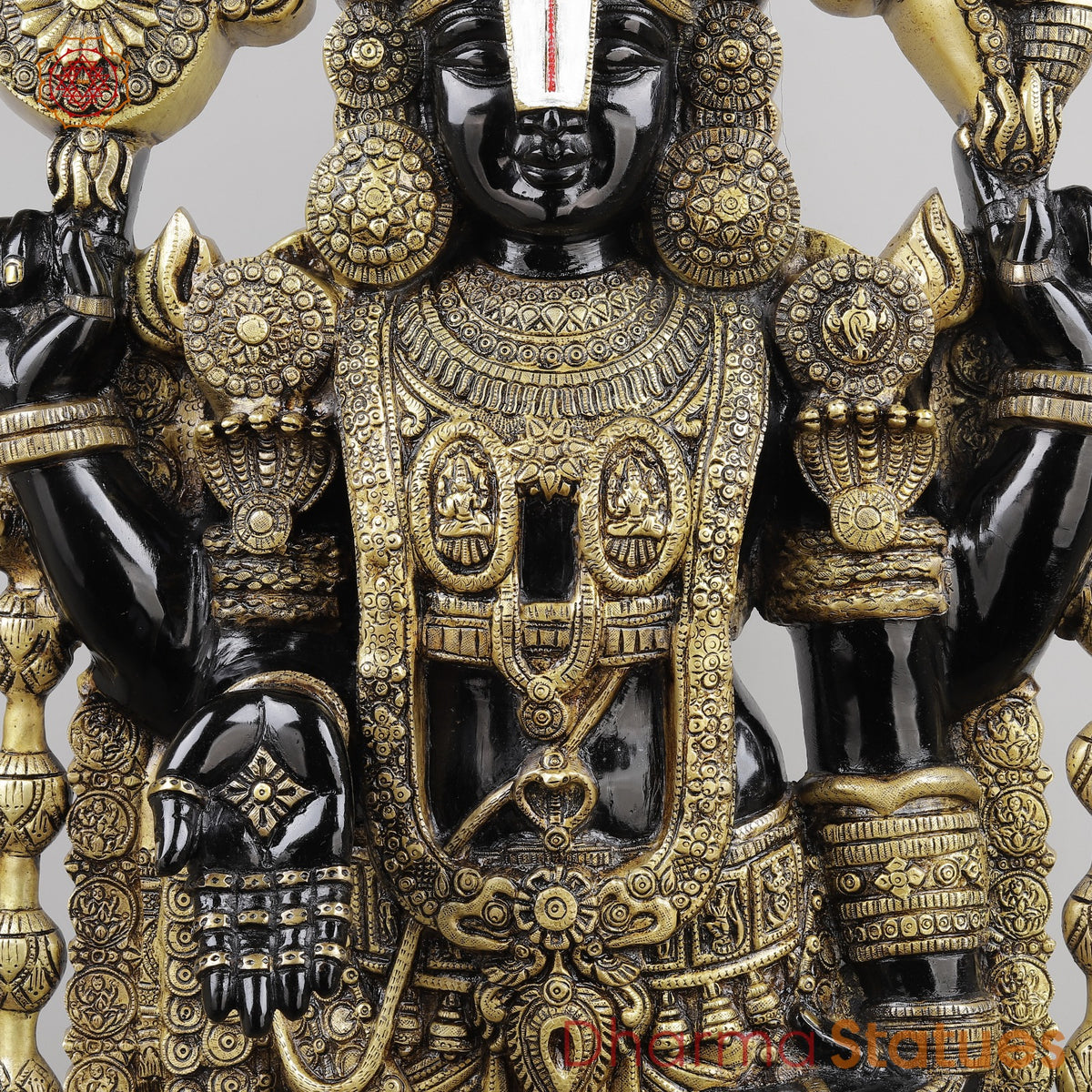 Brass Tirupati Balaji With Garland and Fine Carving, Royal Black Finish 48”