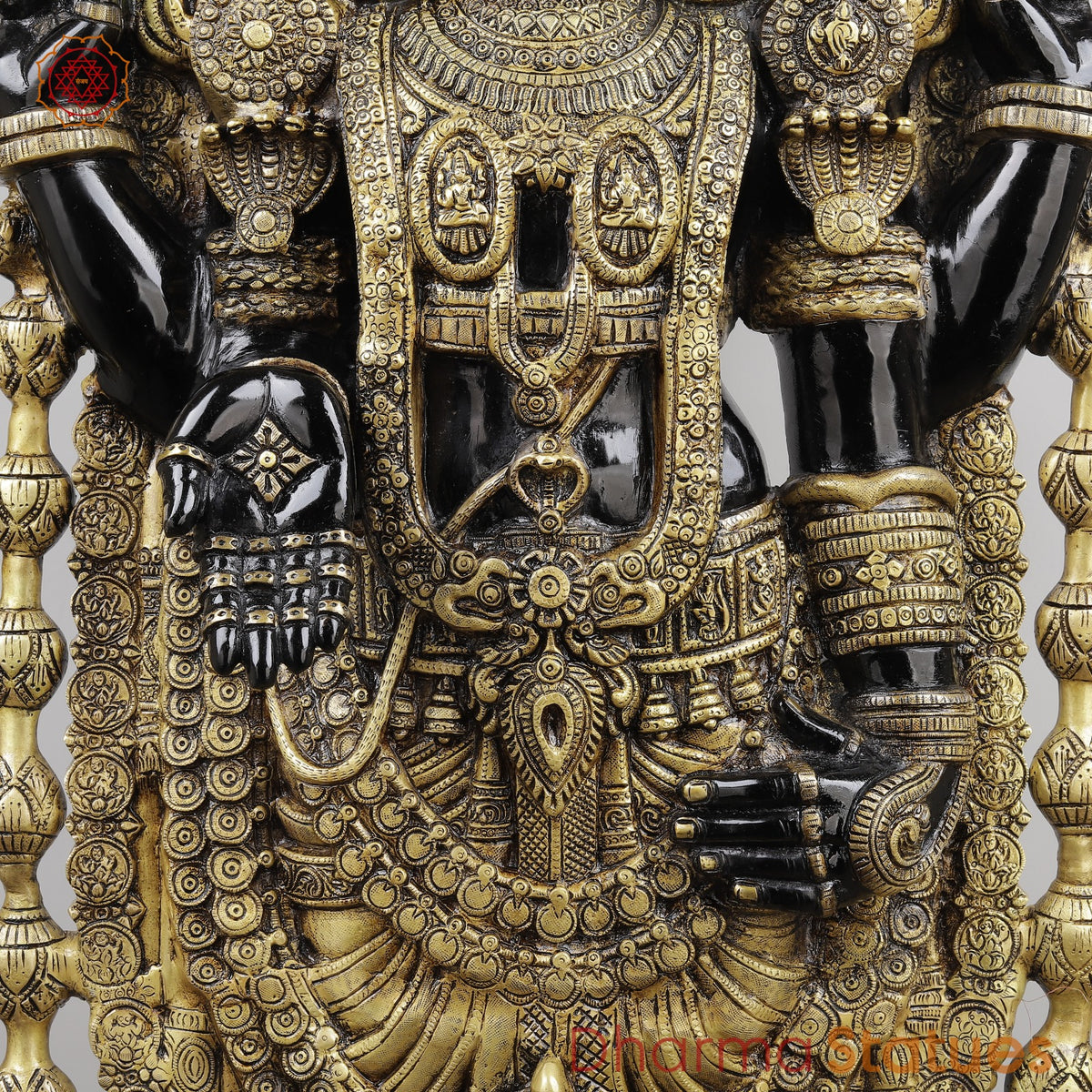 Brass Tirupati Balaji With Garland and Fine Carving, Royal Black Finish 48”