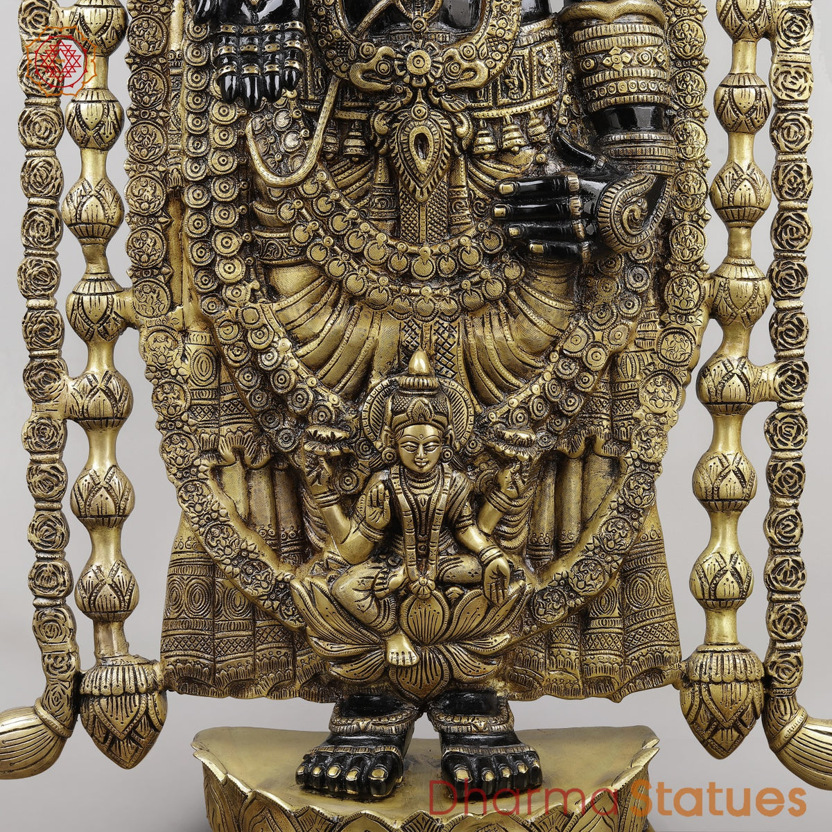 Brass Tirupati Balaji With Garland and Fine Carving, Royal Black Finish 48”