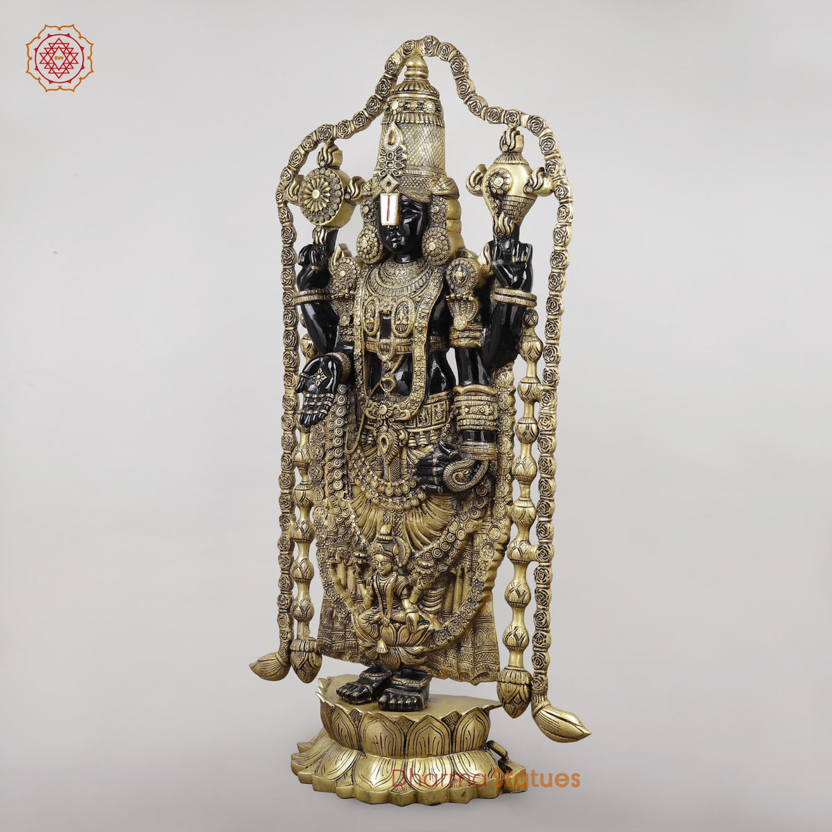 Brass Tirupati Balaji With Garland and Fine Carving, Royal Black Finish 48”