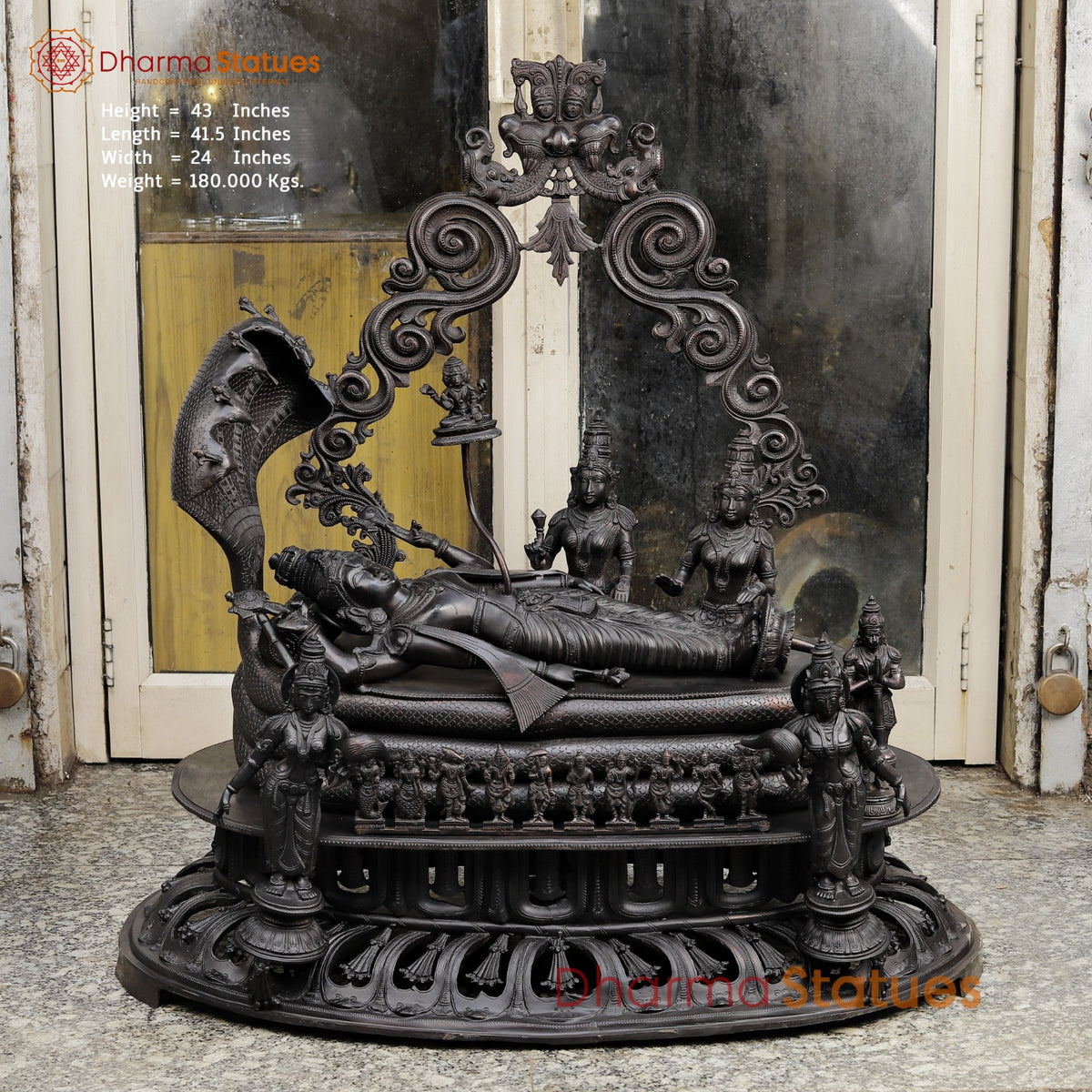 Bronze Vishnu Resting With Lakshmi (Anantshayiana) with Arch Fine, Natural Bronze Finish 43”