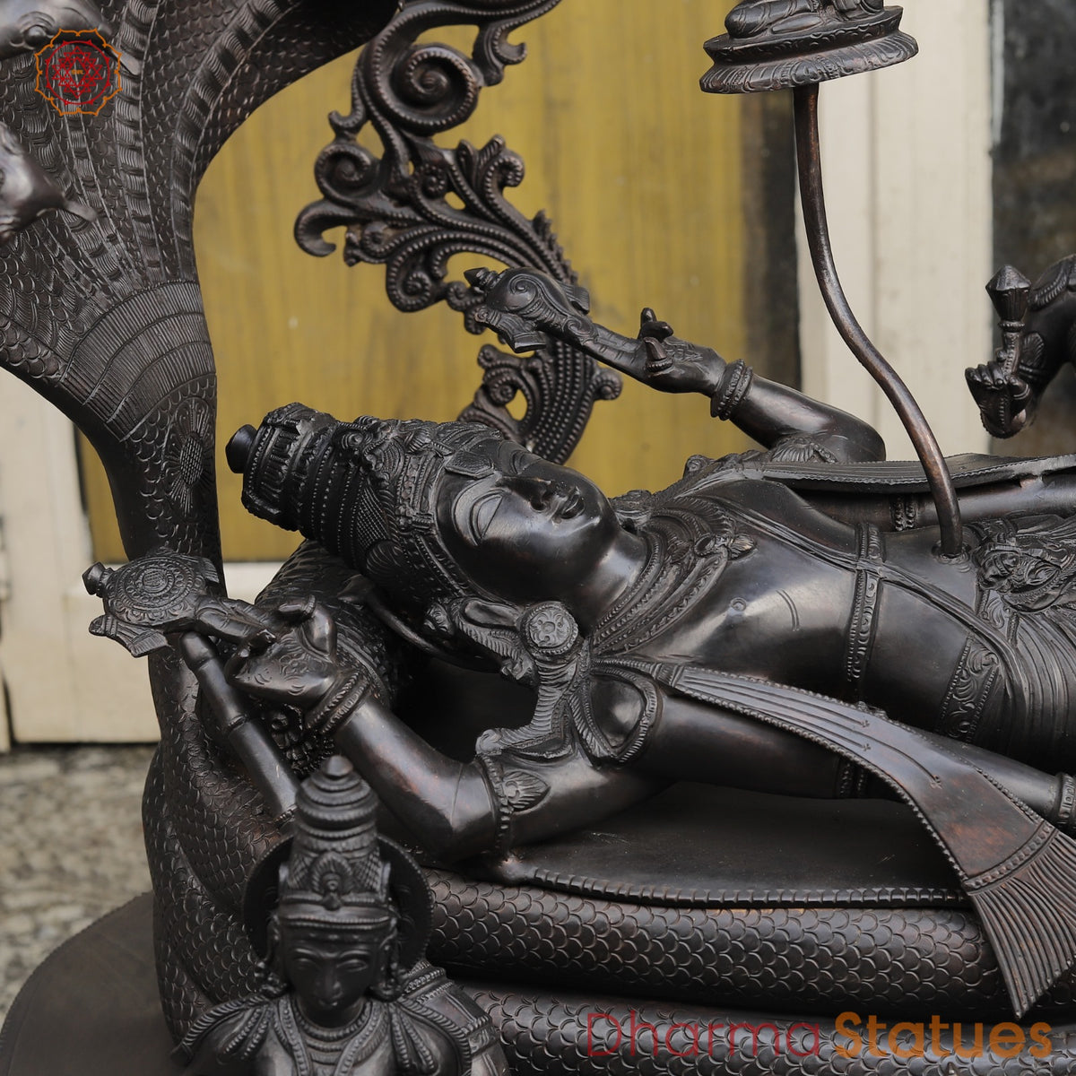 Bronze Vishnu Resting With Lakshmi (Anantshayiana) with Arch Fine, Natural Bronze Finish 43”