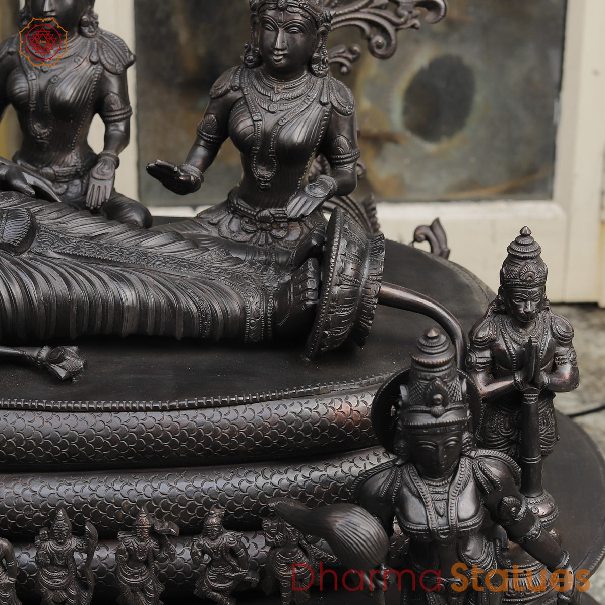 Bronze Vishnu Resting With Lakshmi (Anantshayiana) with Arch Fine, Natural Bronze Finish 43”
