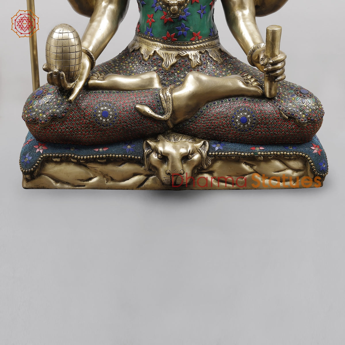 Brass Mahamritunjay Shiva Seated With 6 Hands, Stone Work 32”