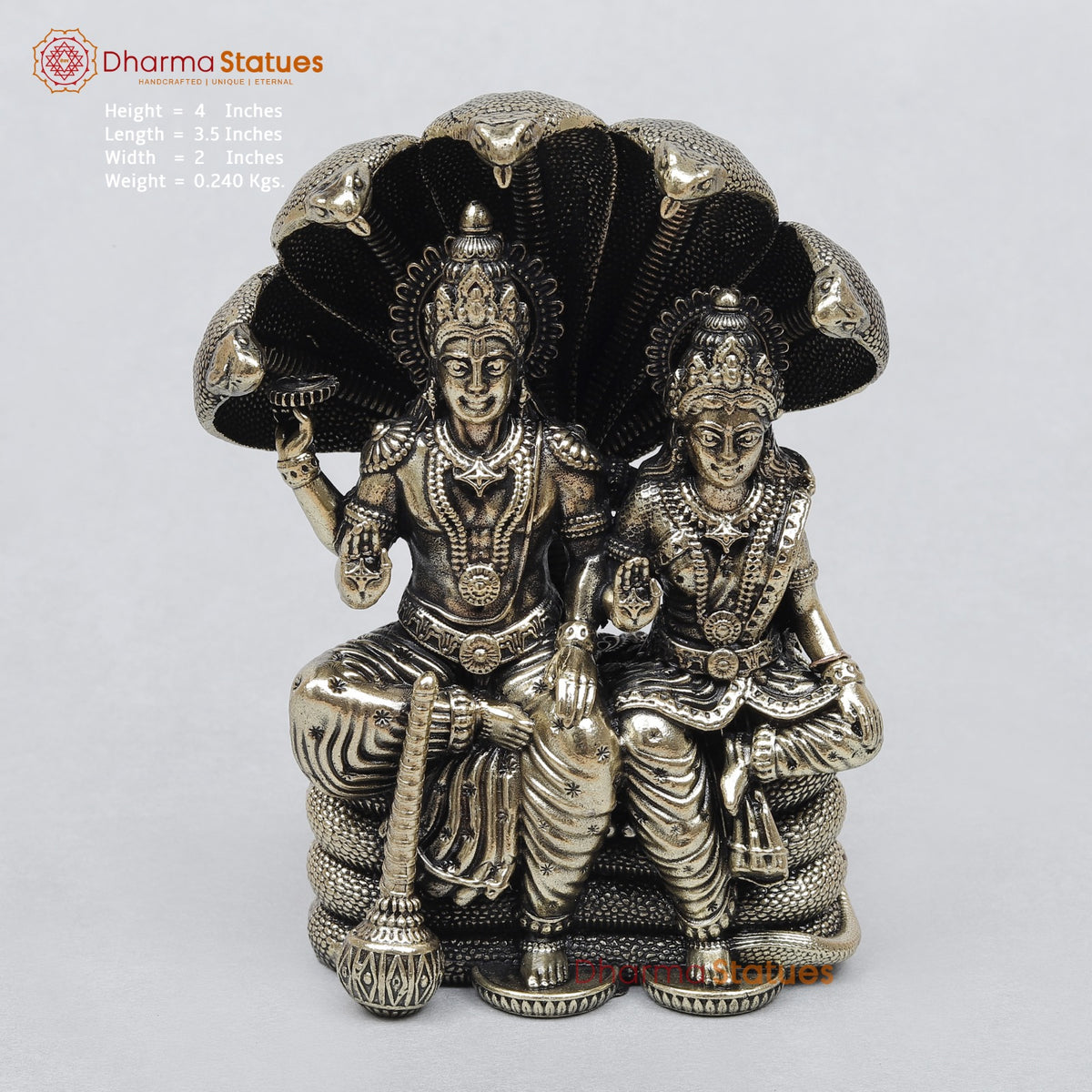Brass Vishnu Lakshmi Seated With Vasuki Snake 4”