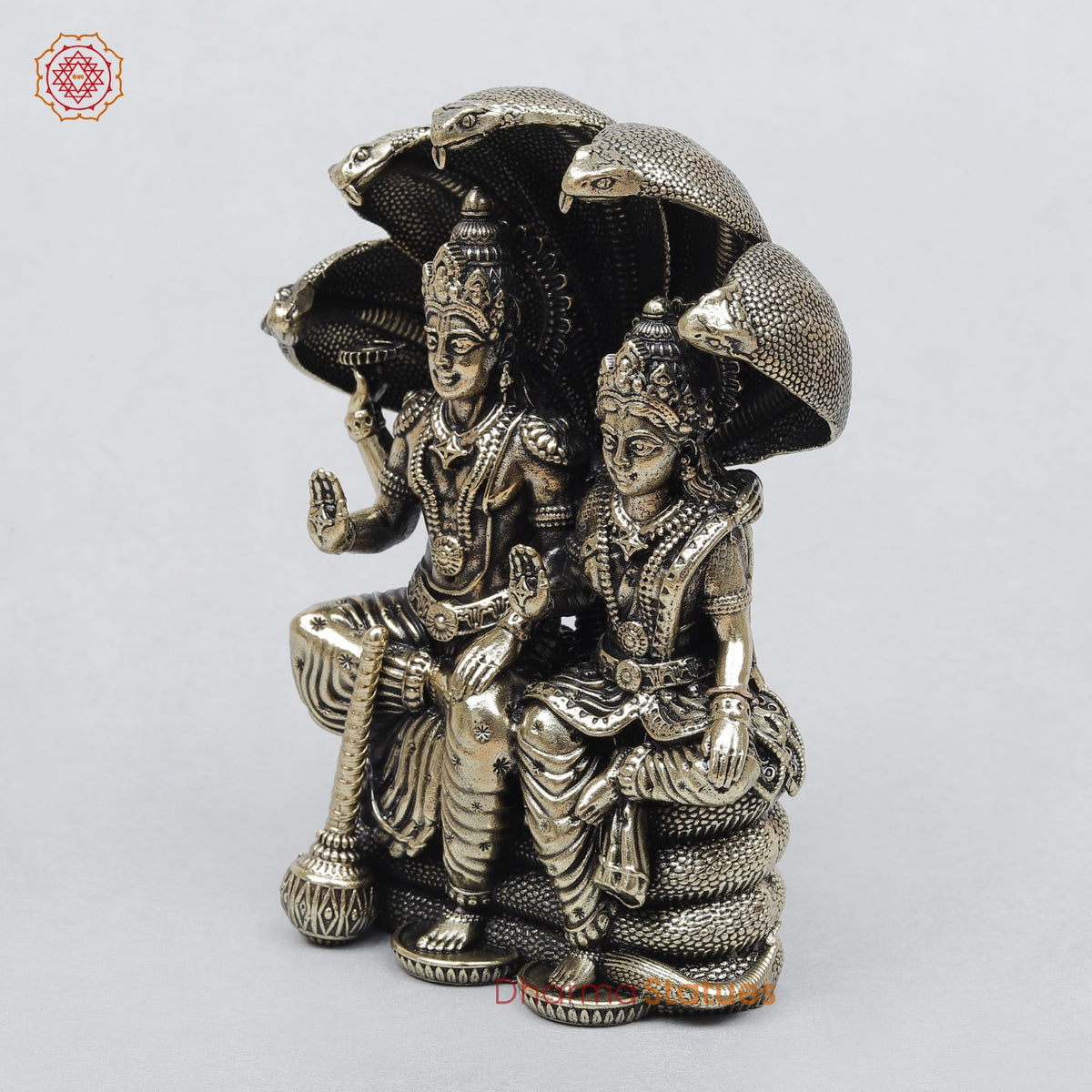 Brass Vishnu Lakshmi Seated With Vasuki Snake 4”