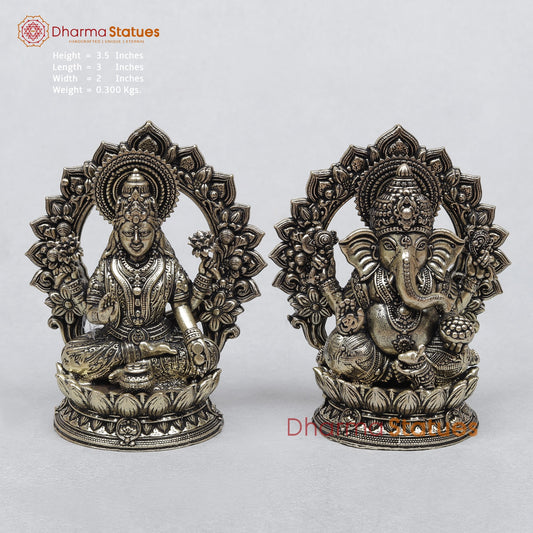 Brass Ganesh Lakshmi Seated Fine With Arch 3.5”