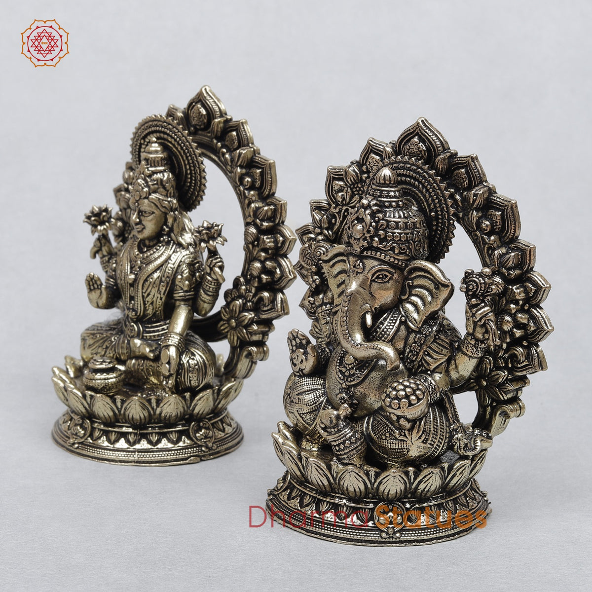 Brass Ganesh Lakshmi Seated Fine With Arch 3.5”