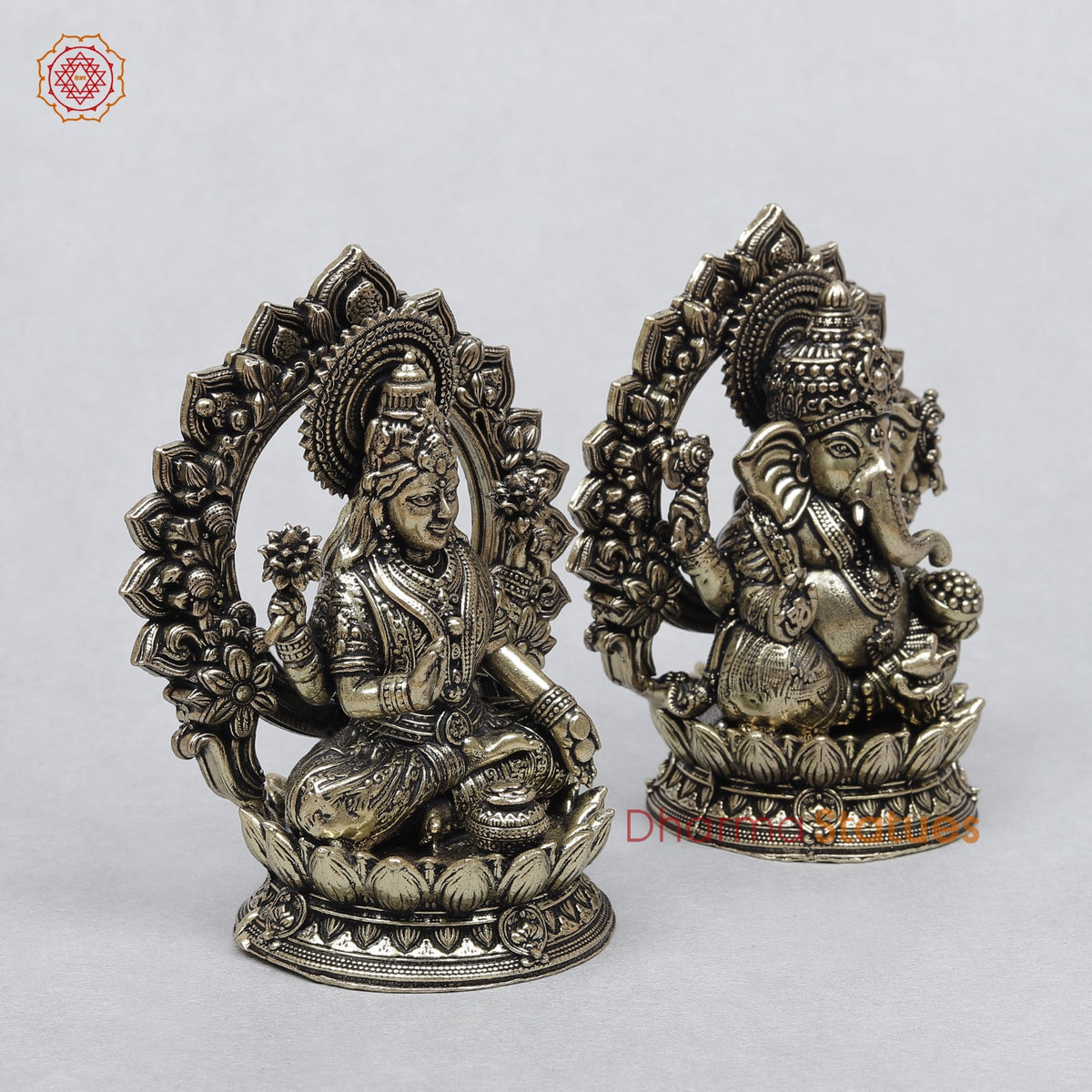Brass Ganesh Lakshmi Seated Fine With Arch 3.5”