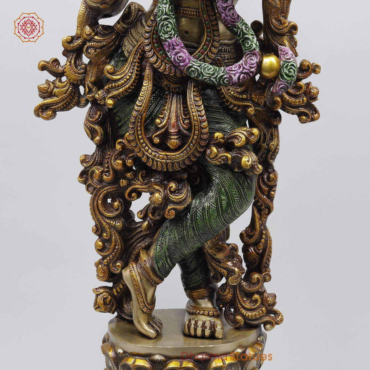 Brass Krishna Standing Fine Carving, Colorful finish 30”
