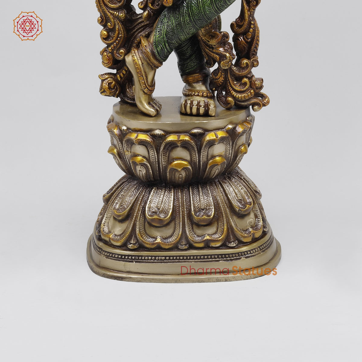 Brass Krishna Standing Fine Carving, Colorful finish 30”