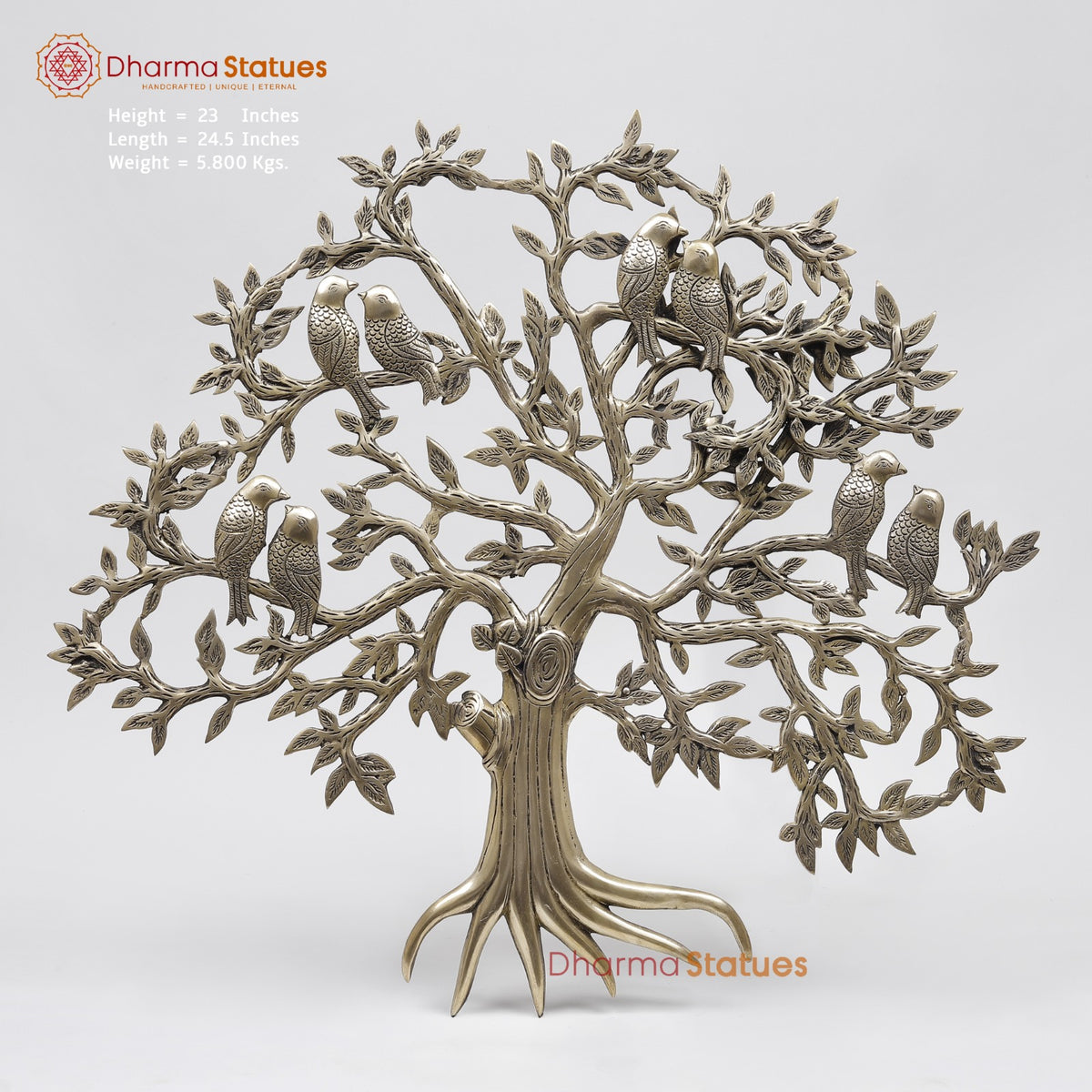 Brass Kalprvriksh with Birds fine, Smooth Finish 23”