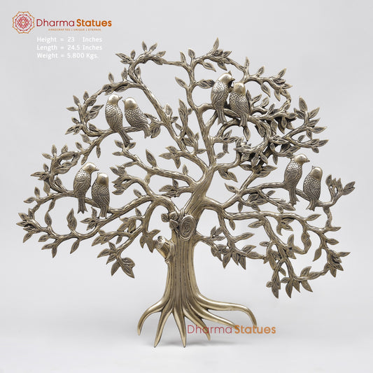 Brass Kalprvriksh with Birds fine, Smooth Finish 23”