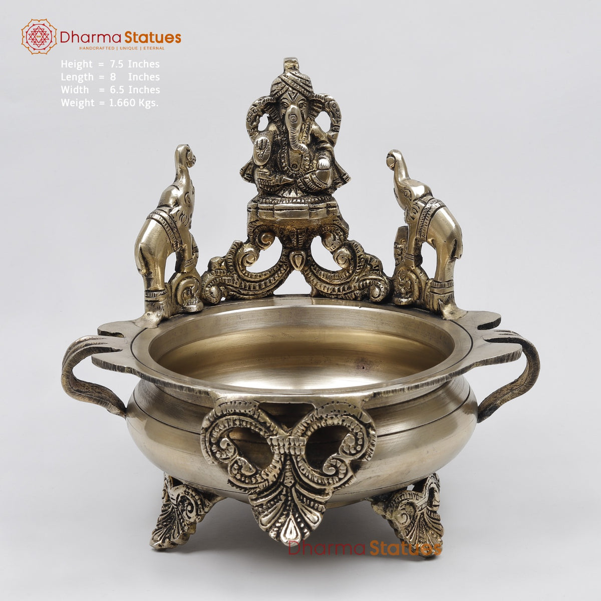 Brass Pagdi Ganesh Urli Fine, Smooth Finish 7.5”