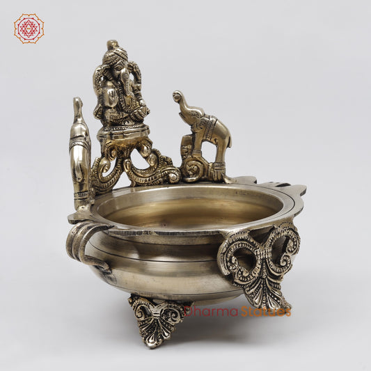 Brass Pagdi Ganesh Urli Fine, Smooth Finish 7.5”