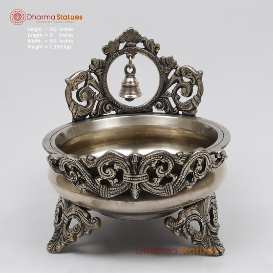 Brass Urli with Bell Fine, Smooth Finish 8.5”