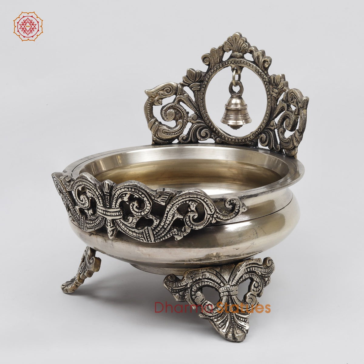 Brass Urli with Bell Fine, Smooth Finish 8.5”