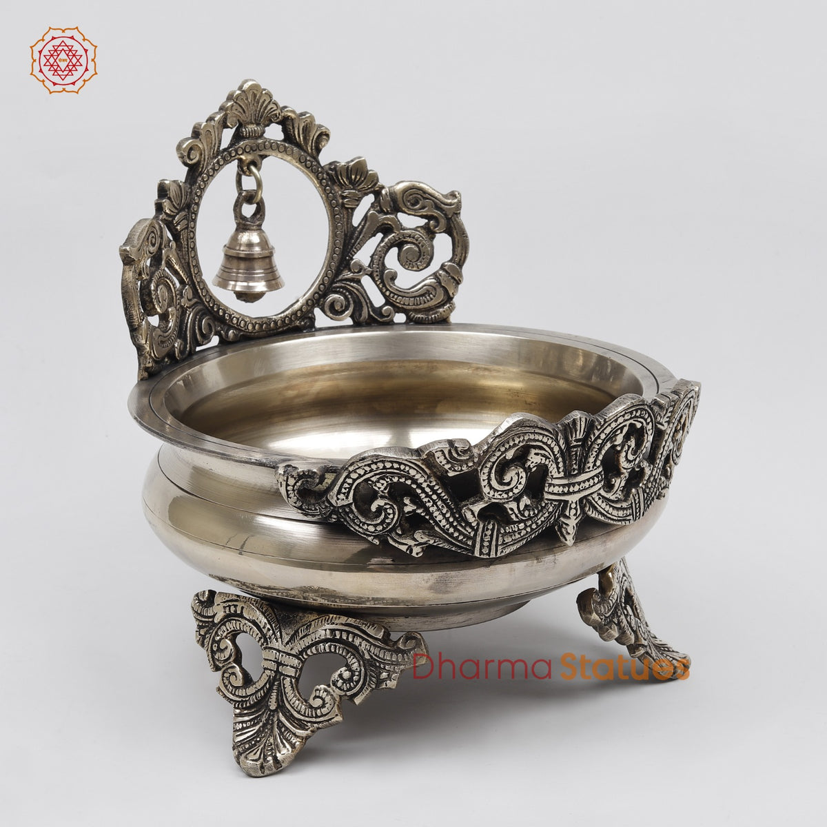 Brass Urli with Bell Fine, Smooth Finish 8.5”