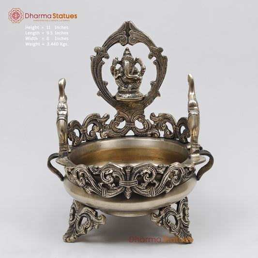 Brass Ganesh Urli with Elephants Fine, Smooth Finish 11”