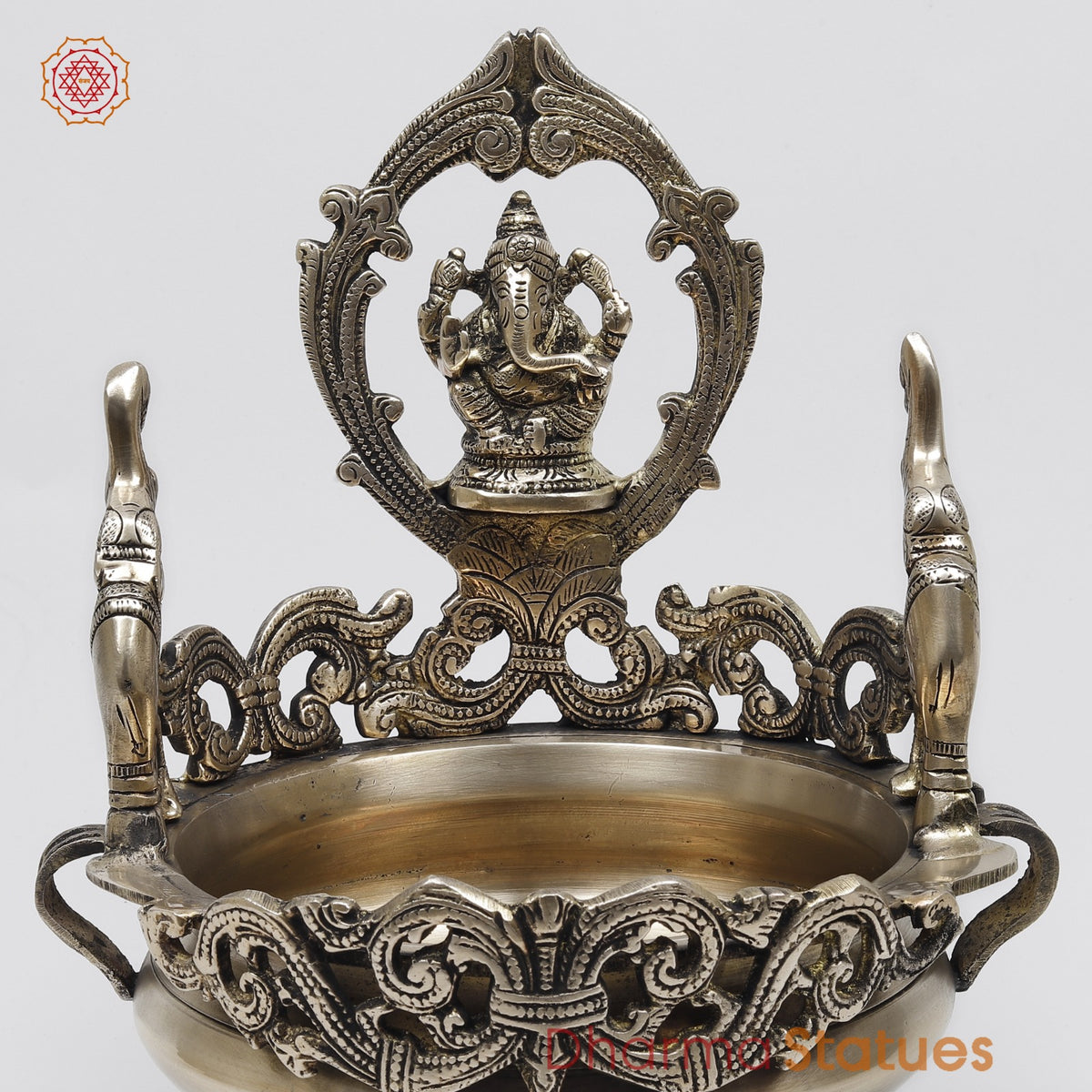 Brass Ganesh Urli with Elephants Fine, Smooth Finish 11”