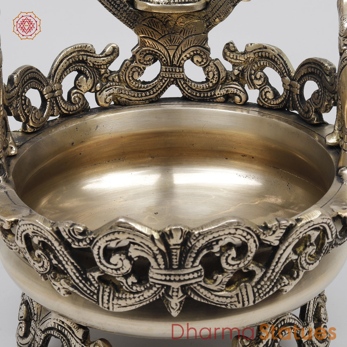 Brass Ganesh Urli with Elephants Fine, Smooth Finish 11”