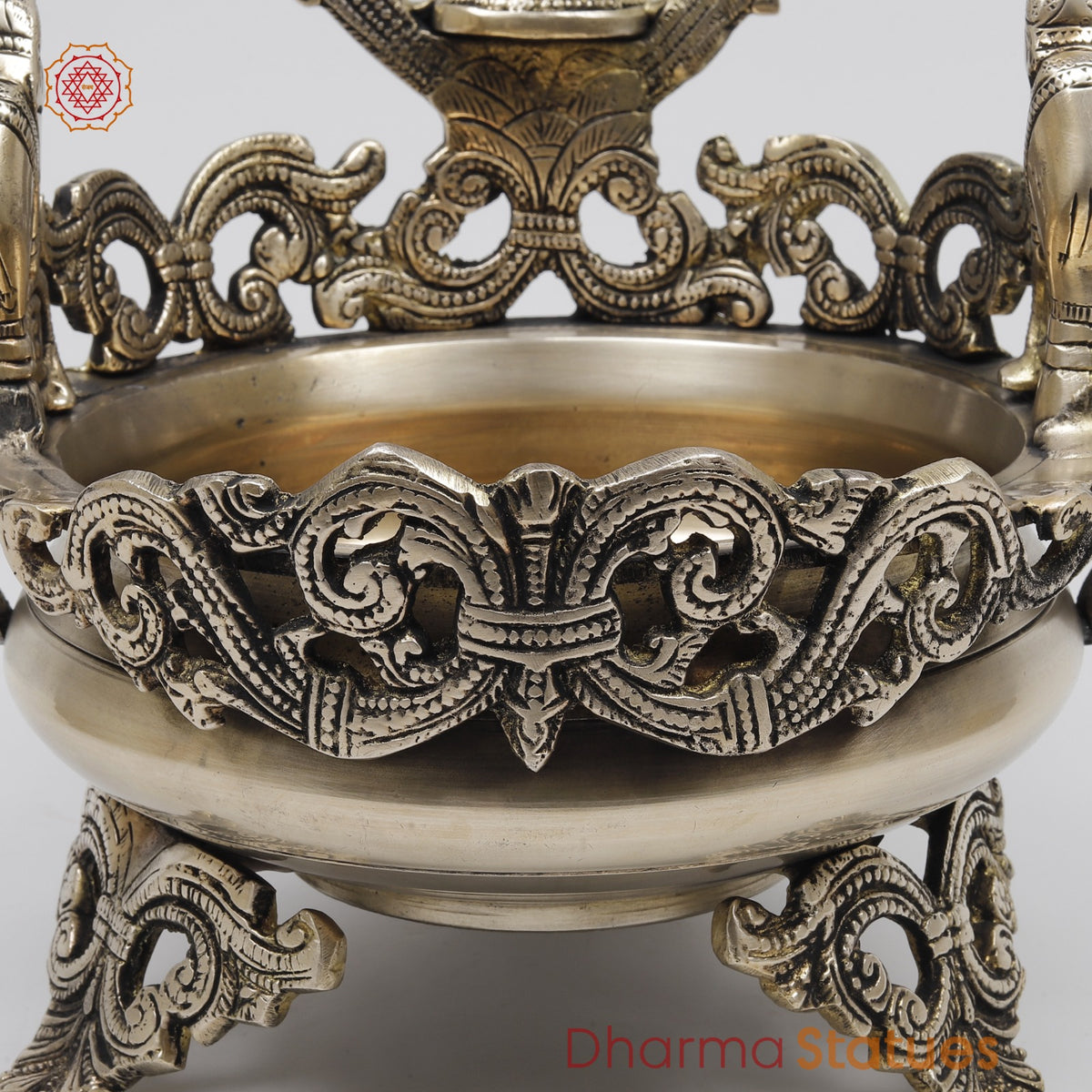 Brass Ganesh Urli with Elephants Fine, Smooth Finish 11”