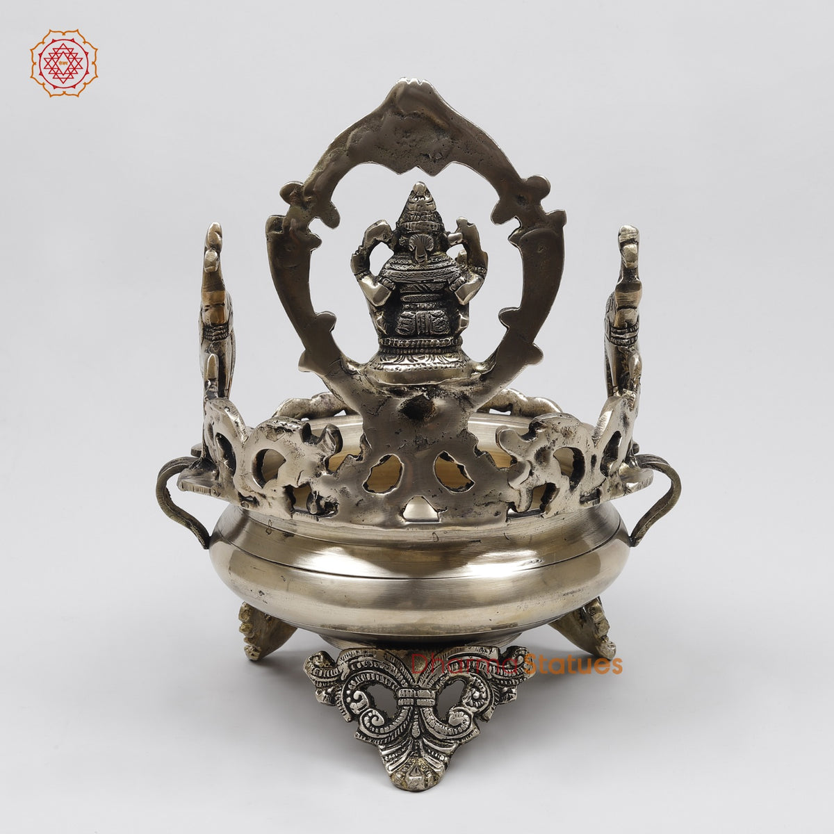 Brass Ganesh Urli with Elephants Fine, Smooth Finish 11”