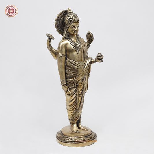 Brass Dhanwantri Standing Fine, Smooth Finish 18”