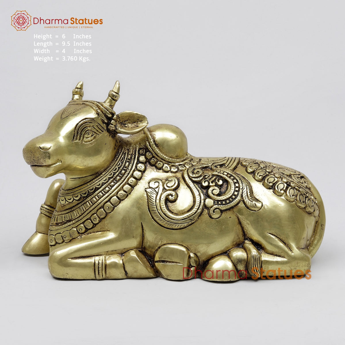 Brass Nandi Seated with Fine Carving 9.5”
