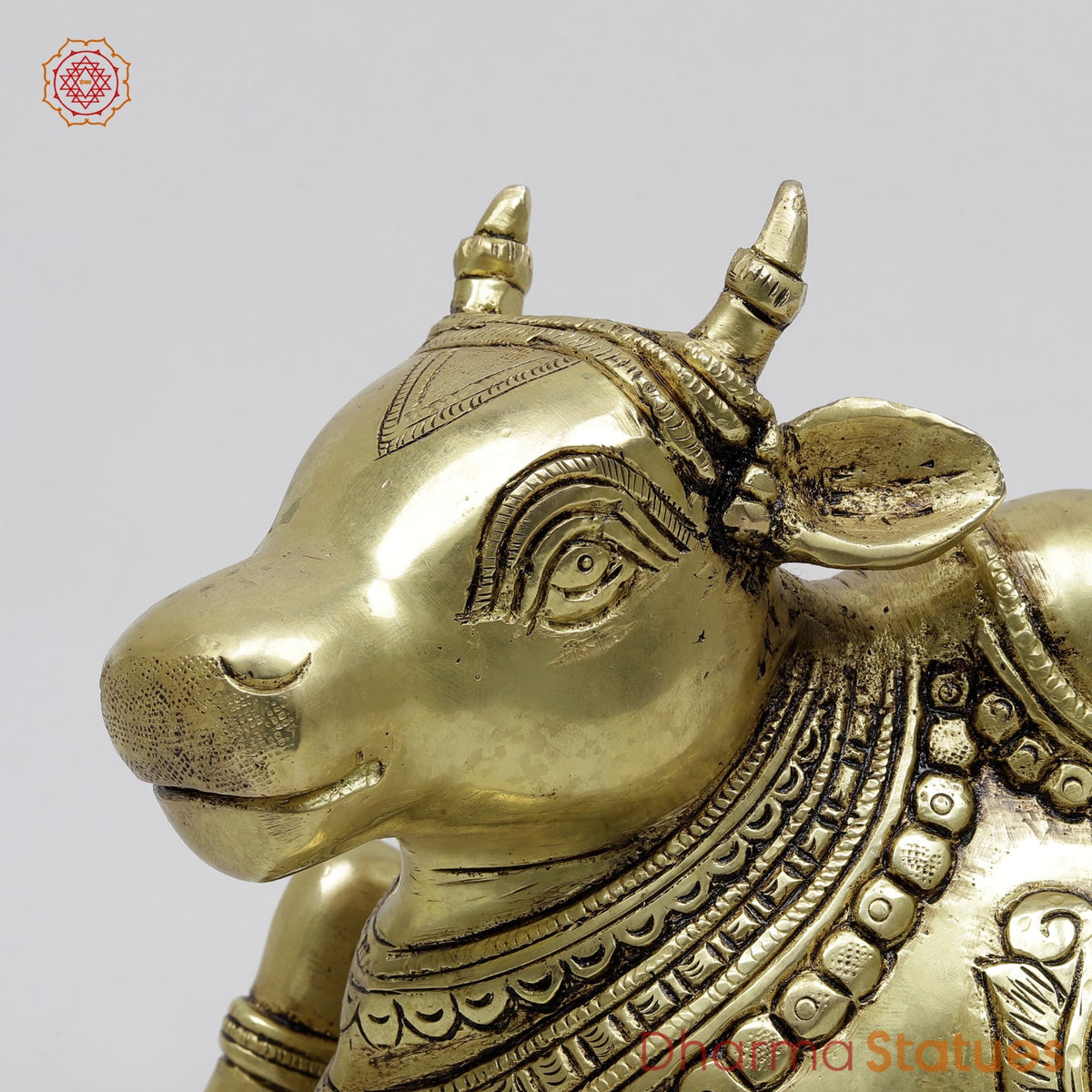 Brass Nandi Seated with Fine Carving 9.5”