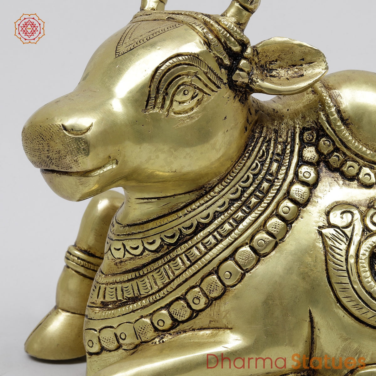 Brass Nandi Seated with Fine Carving 9.5”