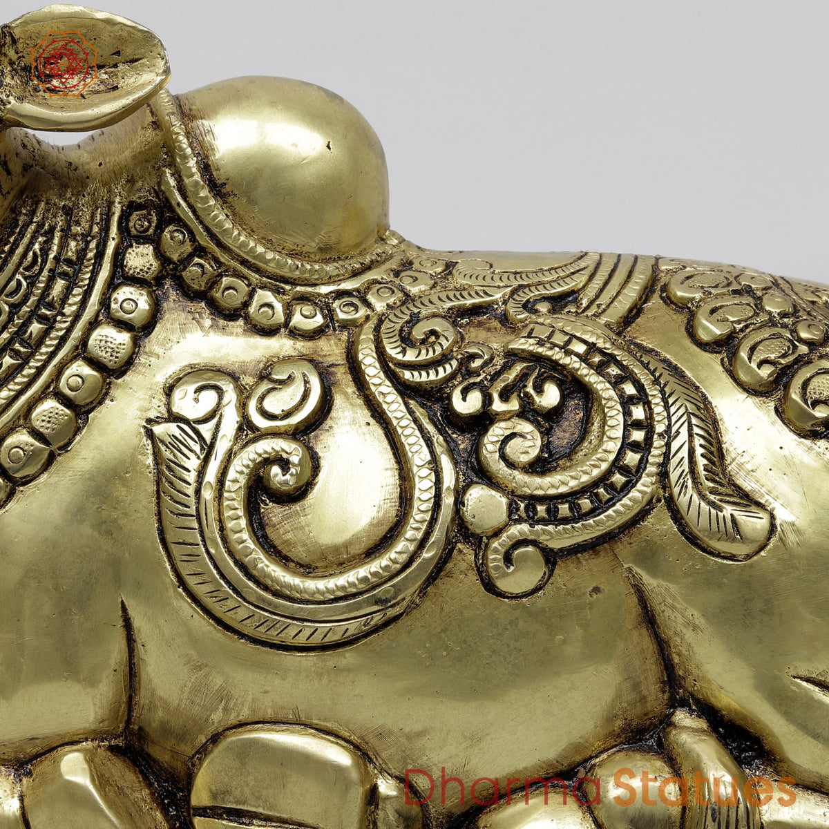 Brass Nandi Seated with Fine Carving 9.5”