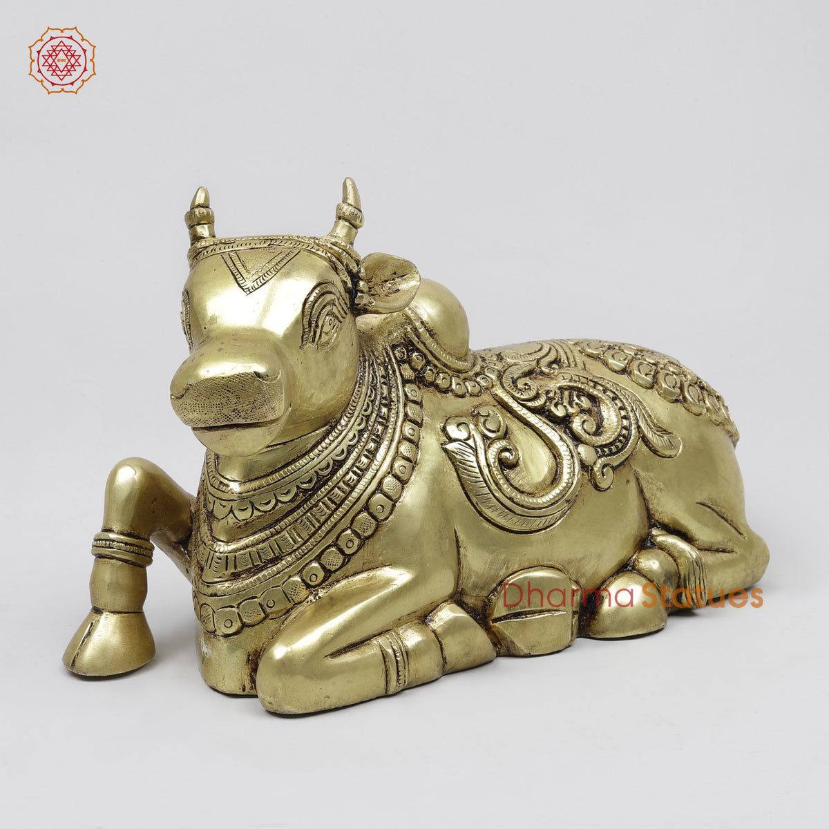Brass Nandi Seated with Fine Carving 9.5”