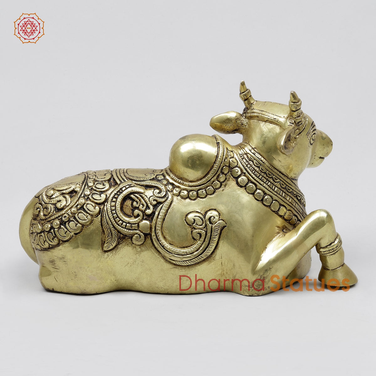 Brass Nandi Seated with Fine Carving 9.5”