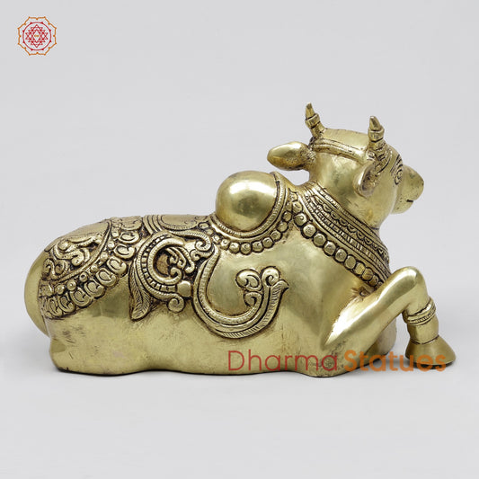 Brass Nandi Seated with Fine Carving 9.5”