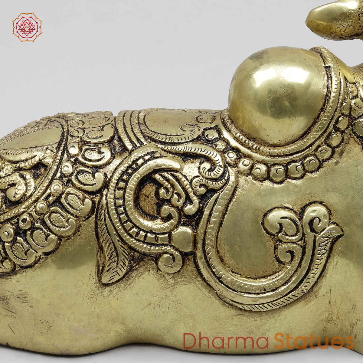 Brass Nandi Seated with Fine Carving 9.5”