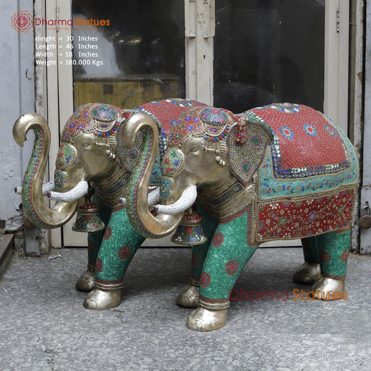 Brass Elephants Standing Fine, Stone Work 46”