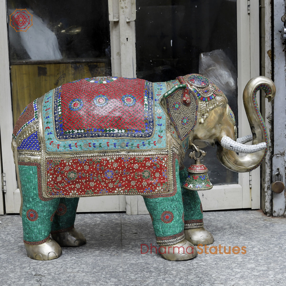 Brass Elephants Standing Fine, Stone Work 46”
