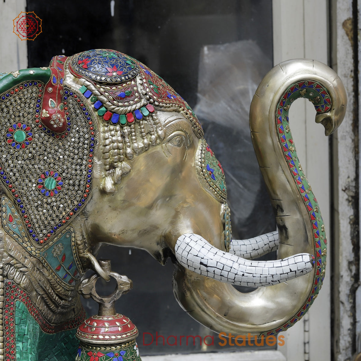 Brass Elephants Standing Fine, Stone Work 46”