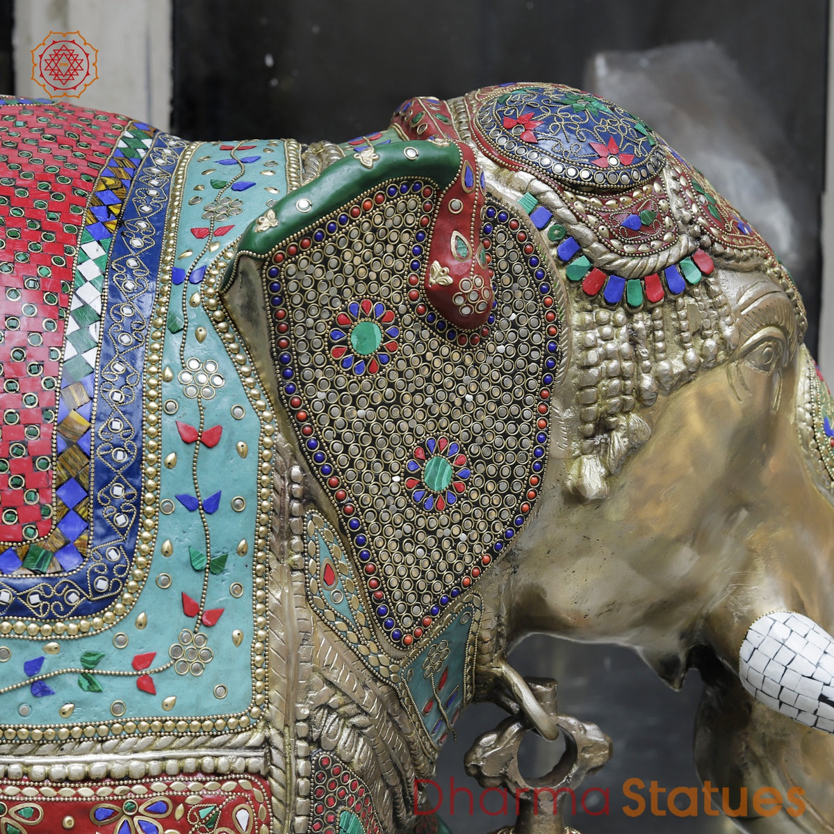 Brass Elephants Standing Fine, Stone Work 46”