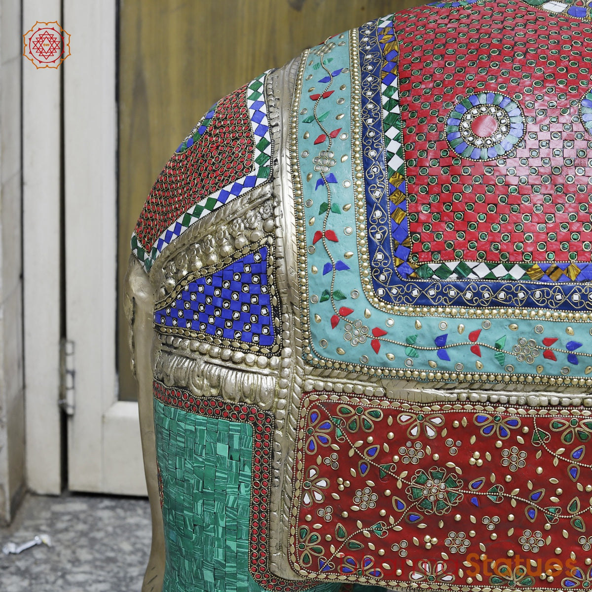 Brass Elephants Standing Fine, Stone Work 46”