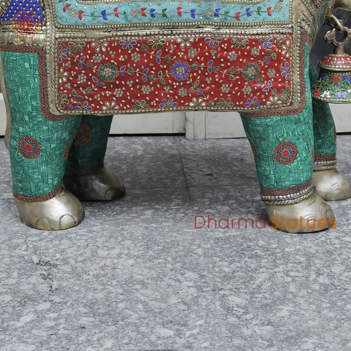 Brass Elephants Standing Fine, Stone Work 46”