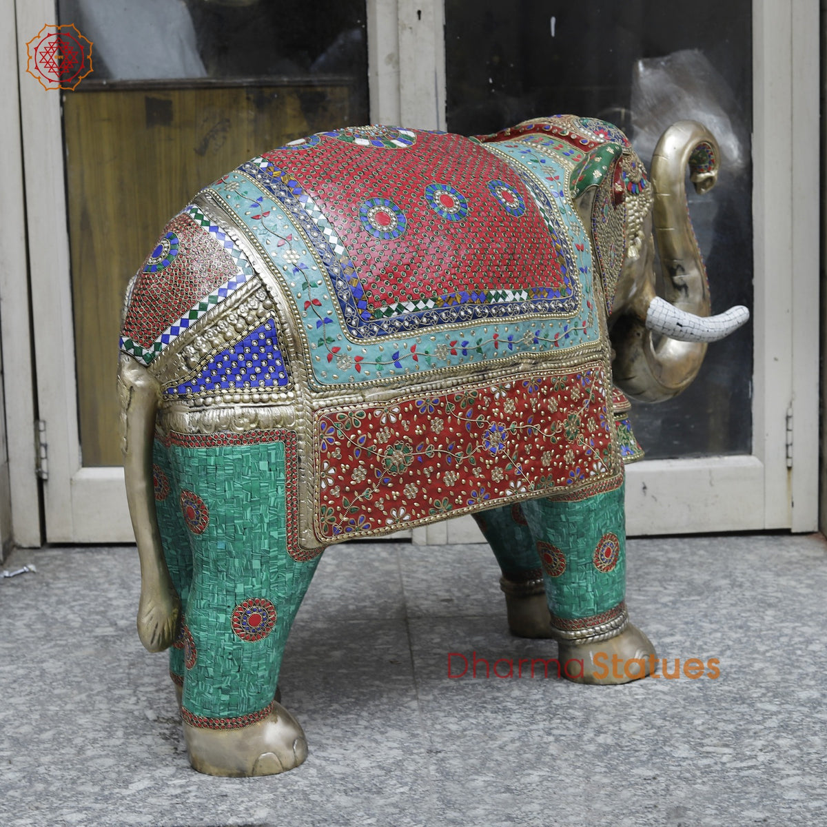 Brass Elephants Standing Fine, Stone Work 46”