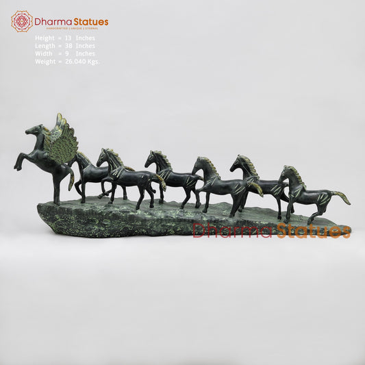Brass Lucky 7 Horses Fine , Antique Green Finish 34” (Vastu Approved)