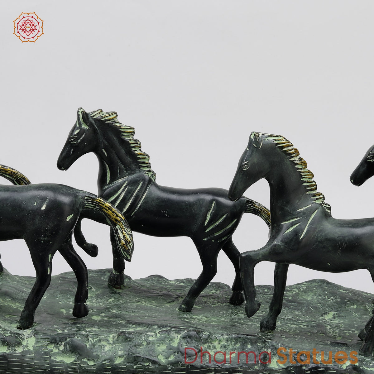 Brass Lucky 7 Horses Fine , Antique Green Finish 34” (Vastu Approved)