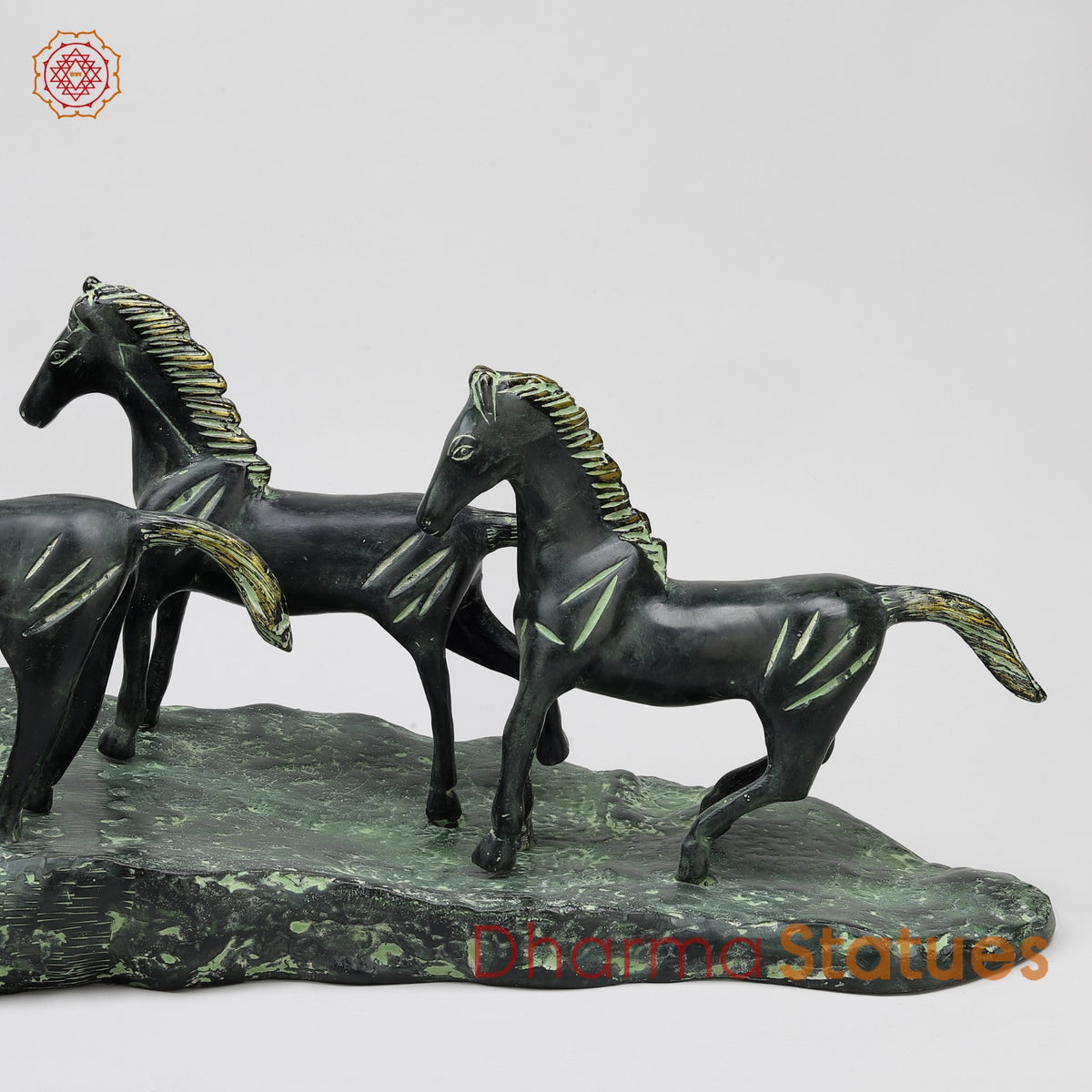 Brass Lucky 7 Horses Fine , Antique Green Finish 34” (Vastu Approved)